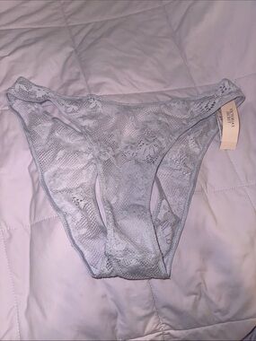 NWT Victoria’s Secret Bling Silver Rhinestone Butterfly Light Blue Lace Panty